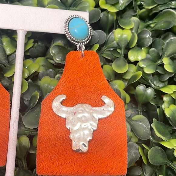 🎉🧡 NEW Orange Turquoise Dangle Earrings Game Days - Picture 3 of 3